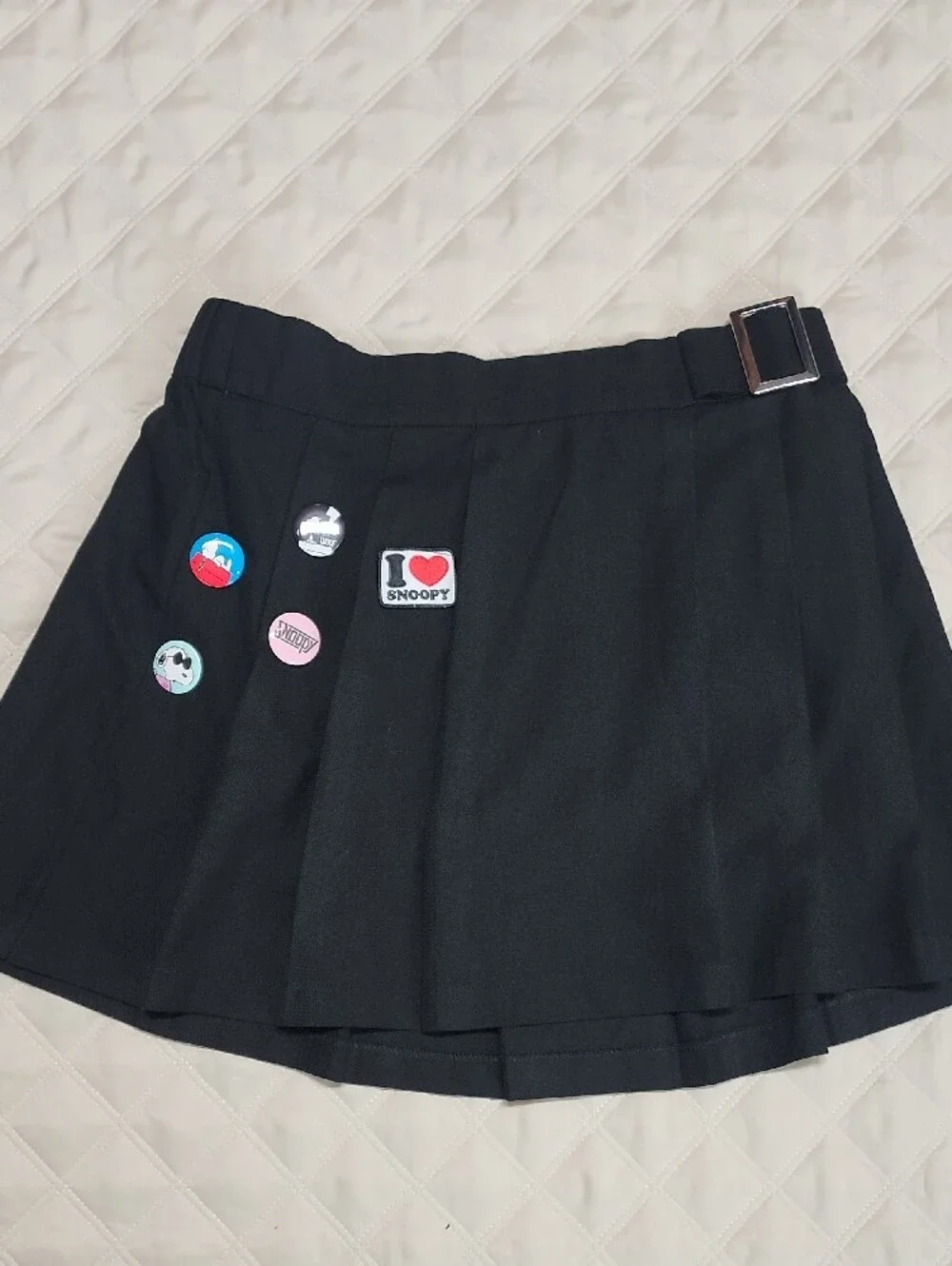 Justice Girl's Black Pleated Skort with I Love Snoopy Heart Patch XL